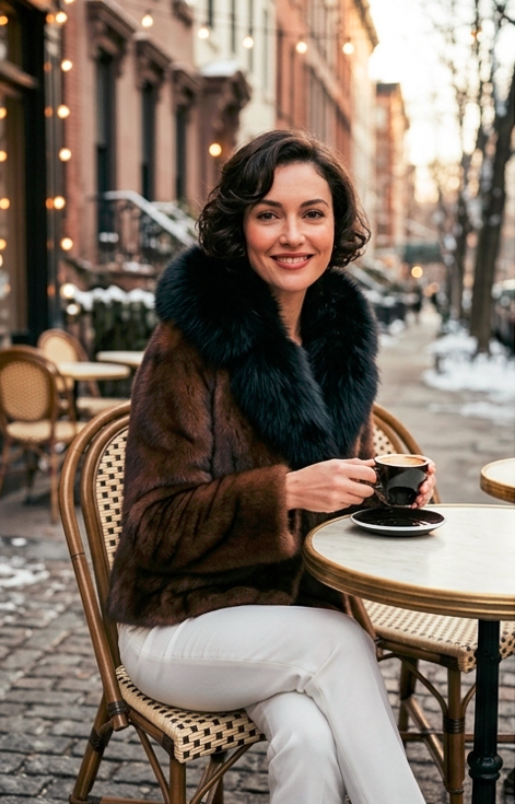 Mink Fur Jacket Dark Mahogany with Black Fox Fur Trim|Premium Short Women’s Fur Coat - Image 4