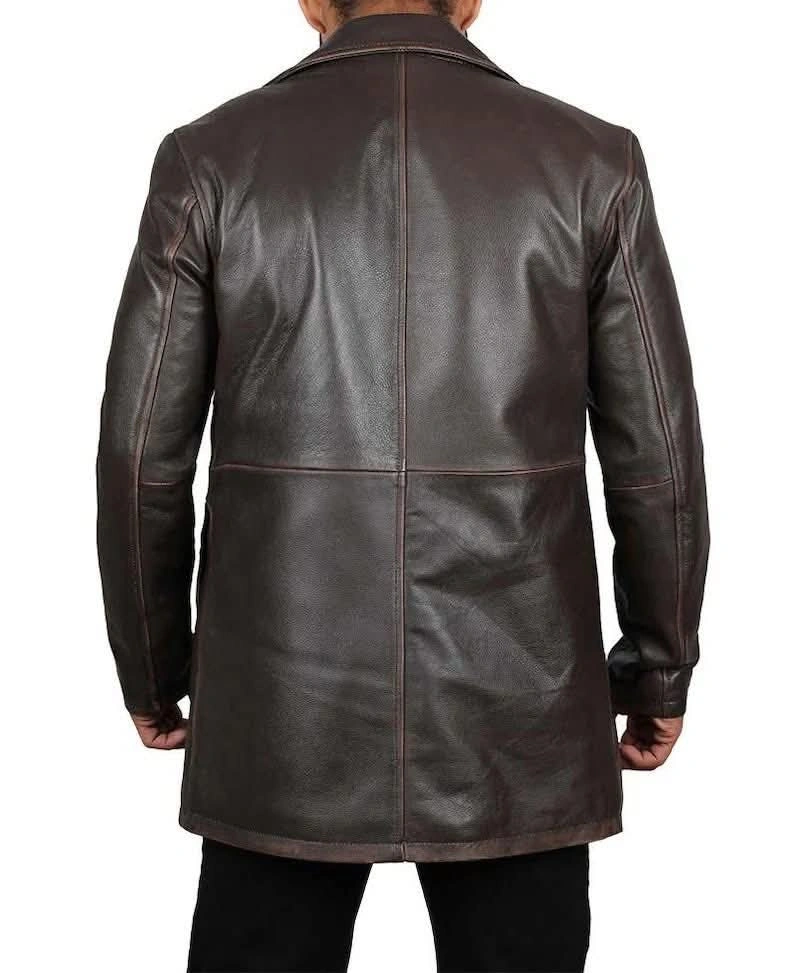 Men's Distressed vintage Leather Trench Coat | Custom Tailored Artisan Outerwear - Image 2