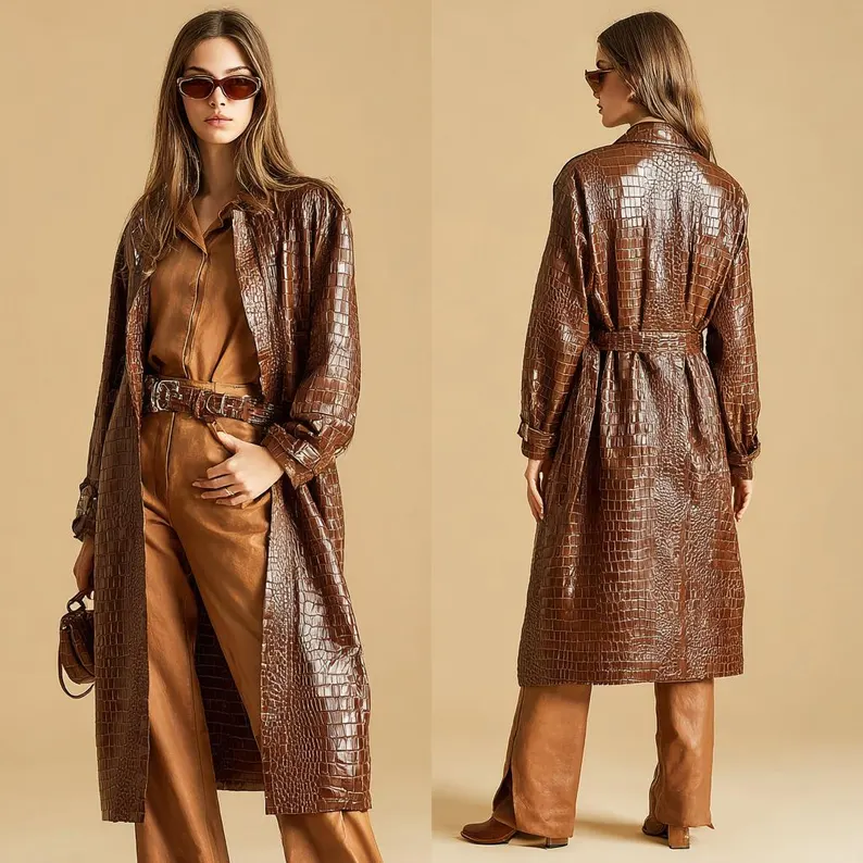 Ladies Bespoke Leather Trench Coat | Custom Tailored Artisan Outerwear - Image 2