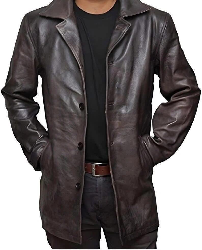 Men's Distressed vintage Leather Trench Coat | Custom Tailored Artisan Outerwear