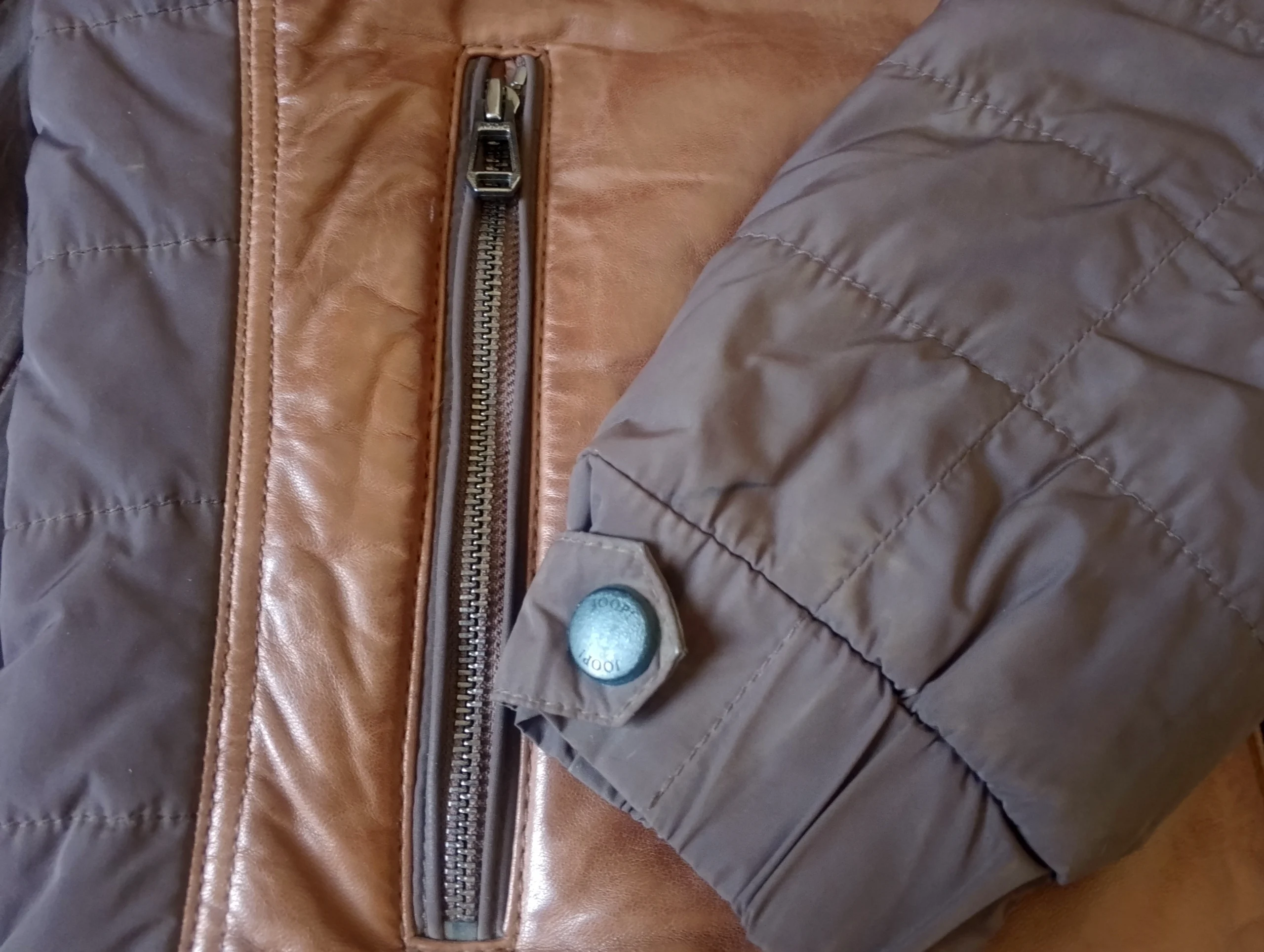 Men’s Hybrid Leather Puffer Jacket- Genuine Brown Leather Front with Shearling Collar - Winter Moto Luxury Coat - Image 8