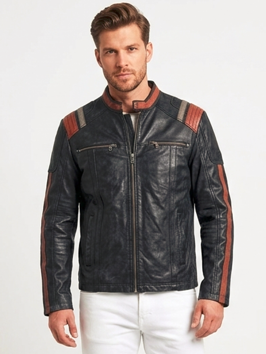 Men’s Grey Cafe Racer Leather Jacket