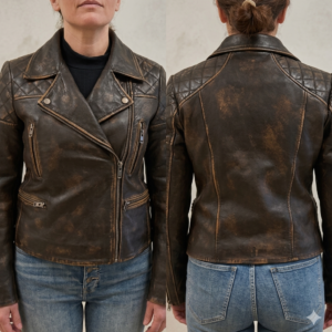 Leather Distress Biker Jacket Style Asymmetrical Zip Coat-Handmade Slim Fit jacket