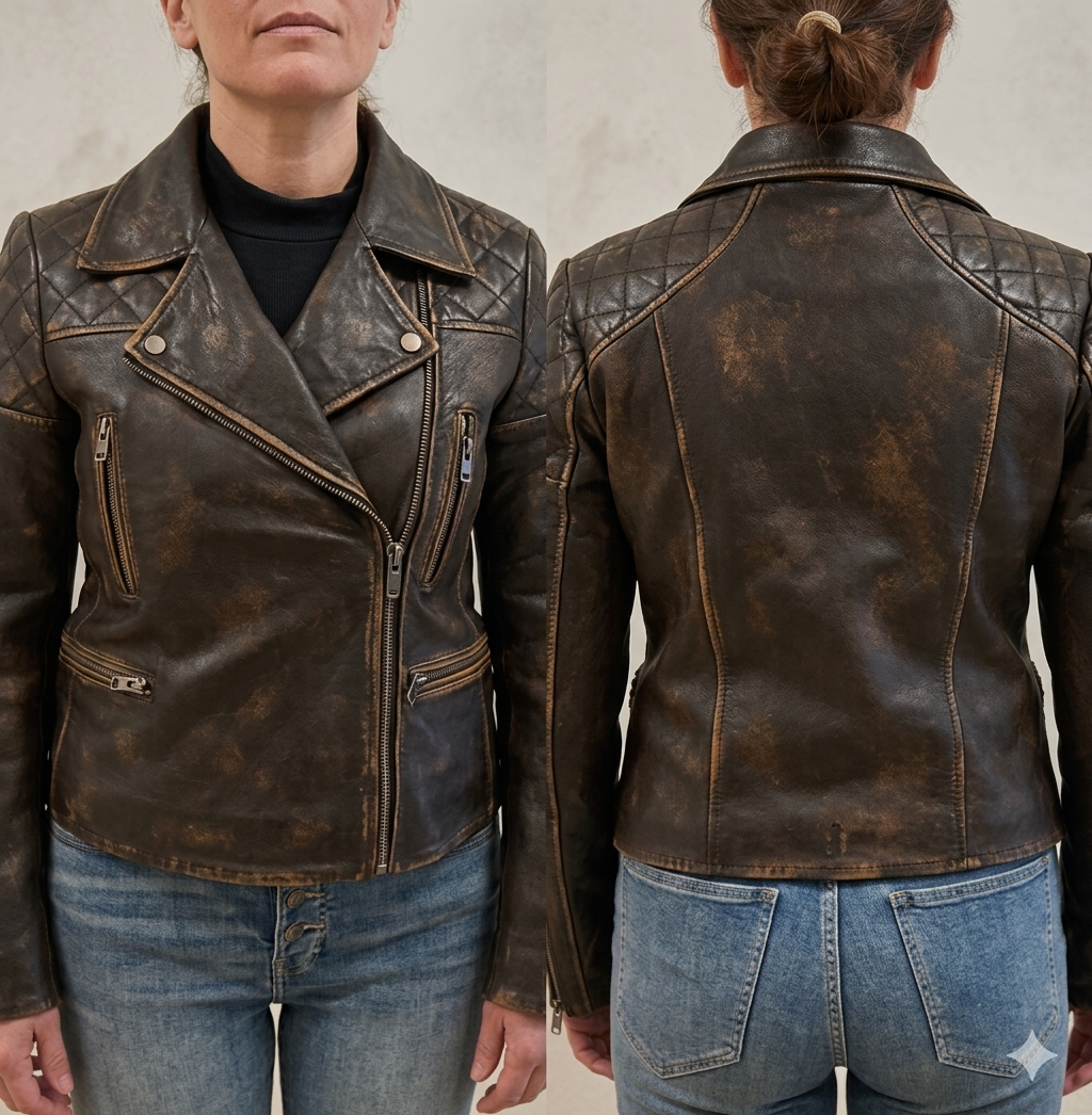 Leather Distress Biker Jacket Style Asymmetrical Zip Coat-Handmade Slim Fit jacket