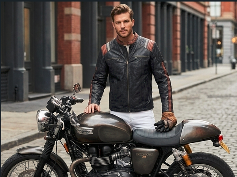 Men’s Grey Cafe Racer Leather Jacket - Image 8