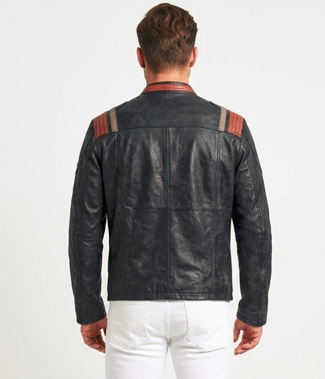Men’s Grey Cafe Racer Leather Jacket - Image 3